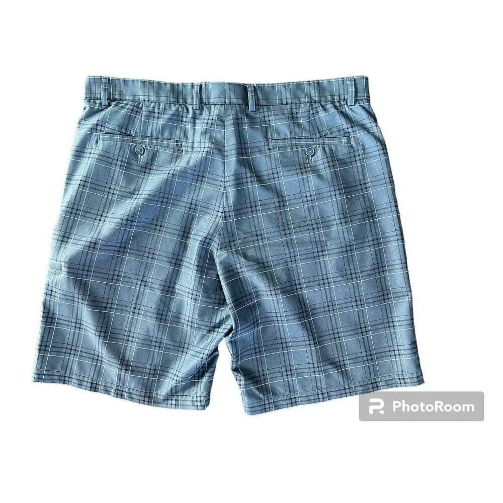 PEBBLE BEACH Performance Mens Plaid Casual Golf Shorts Blue Sz 40